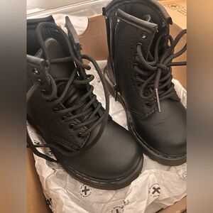 Dr Martens Black Leather Kids Boots